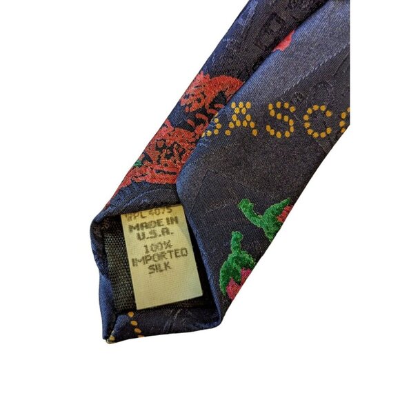 Tabasco Mens Silk Necktie Neck Tie Novelty Hot Pepper Sauce Navy Blue USA Made - Picture 5 of 5